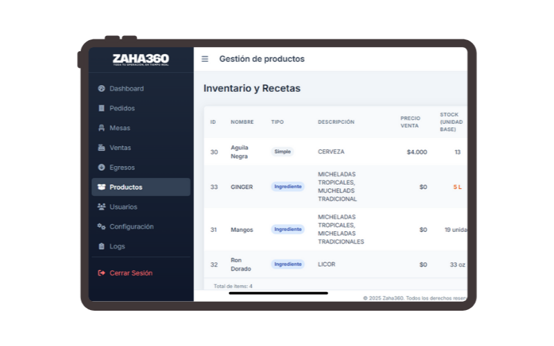 Reportes diarios detallados en Zaha360